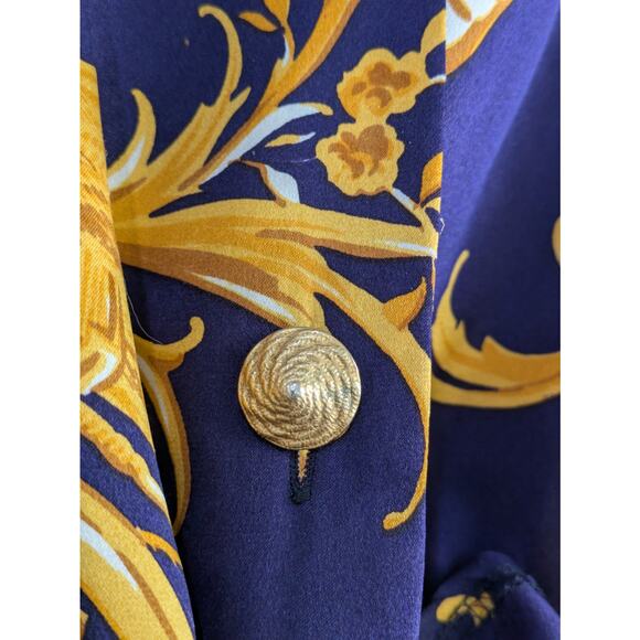 Crisca Tunic Blouse Women 34 Baroque Print 100% Silk Long Sleeve Flowy Navy Gold - Picture 11 of 16